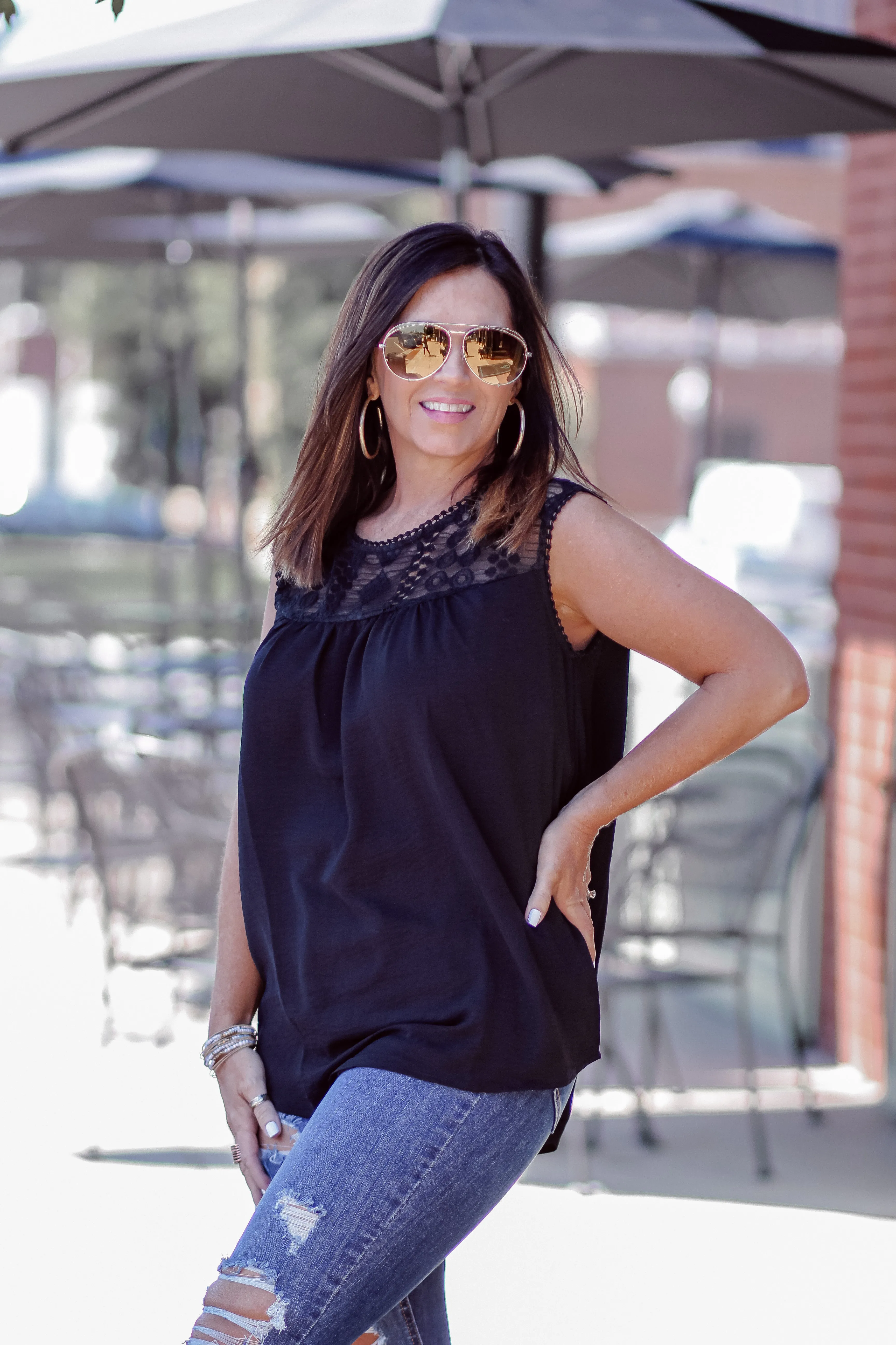 Black Lace Detail Sleeveless Top