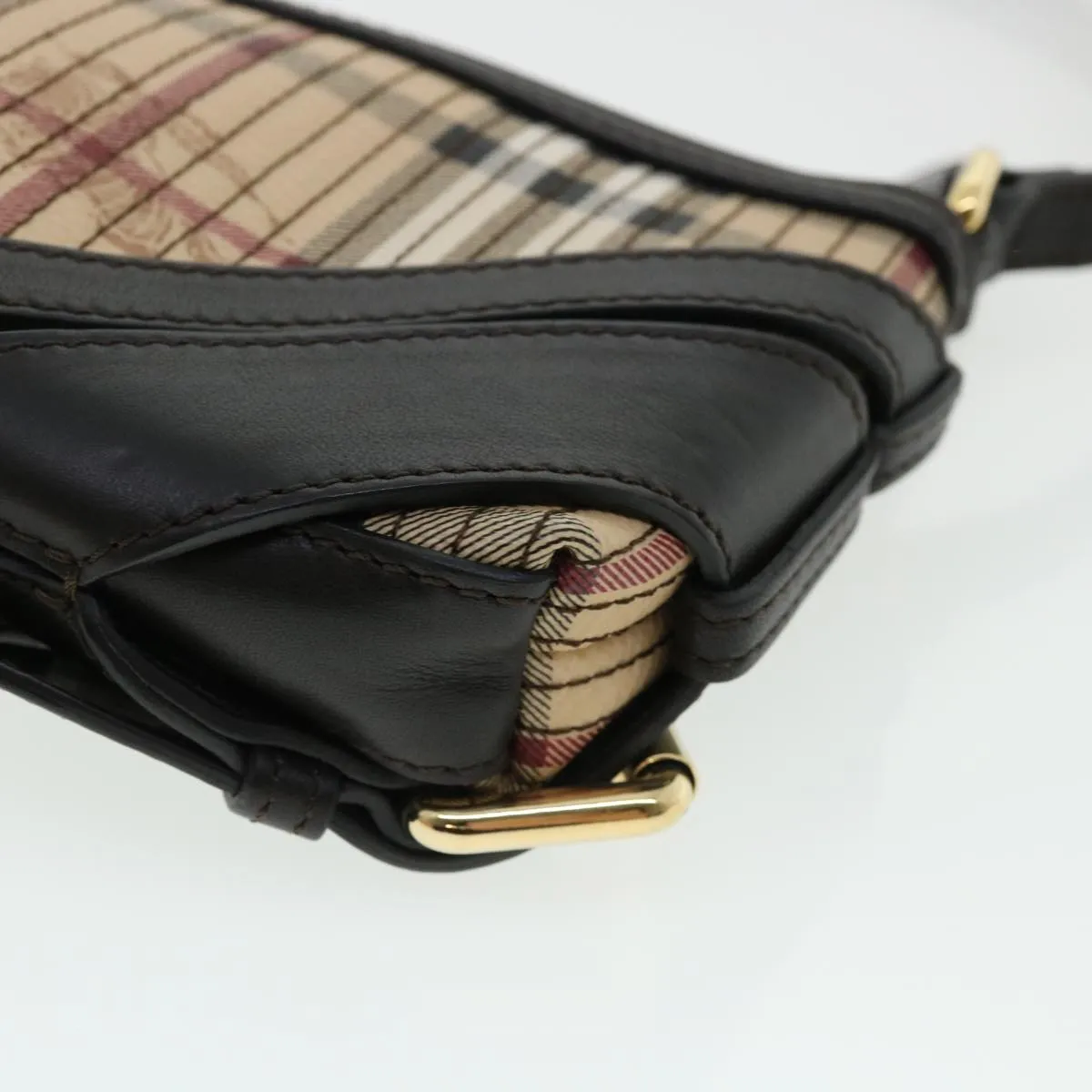 BURBERRY Nova Check Shoulder Bag Canvas Leather Beige Auth 32763A