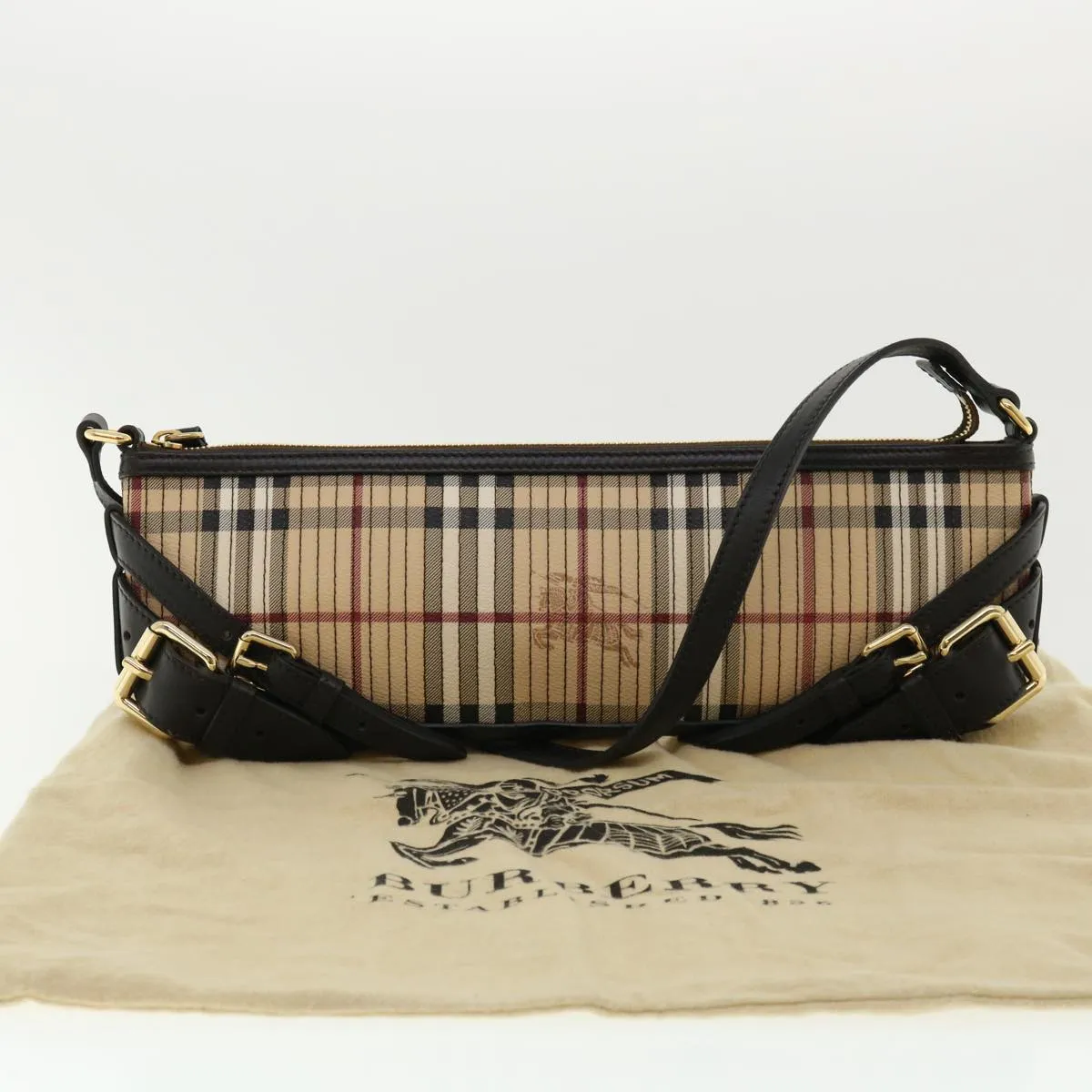 BURBERRY Nova Check Shoulder Bag Canvas Leather Beige Auth 32763A