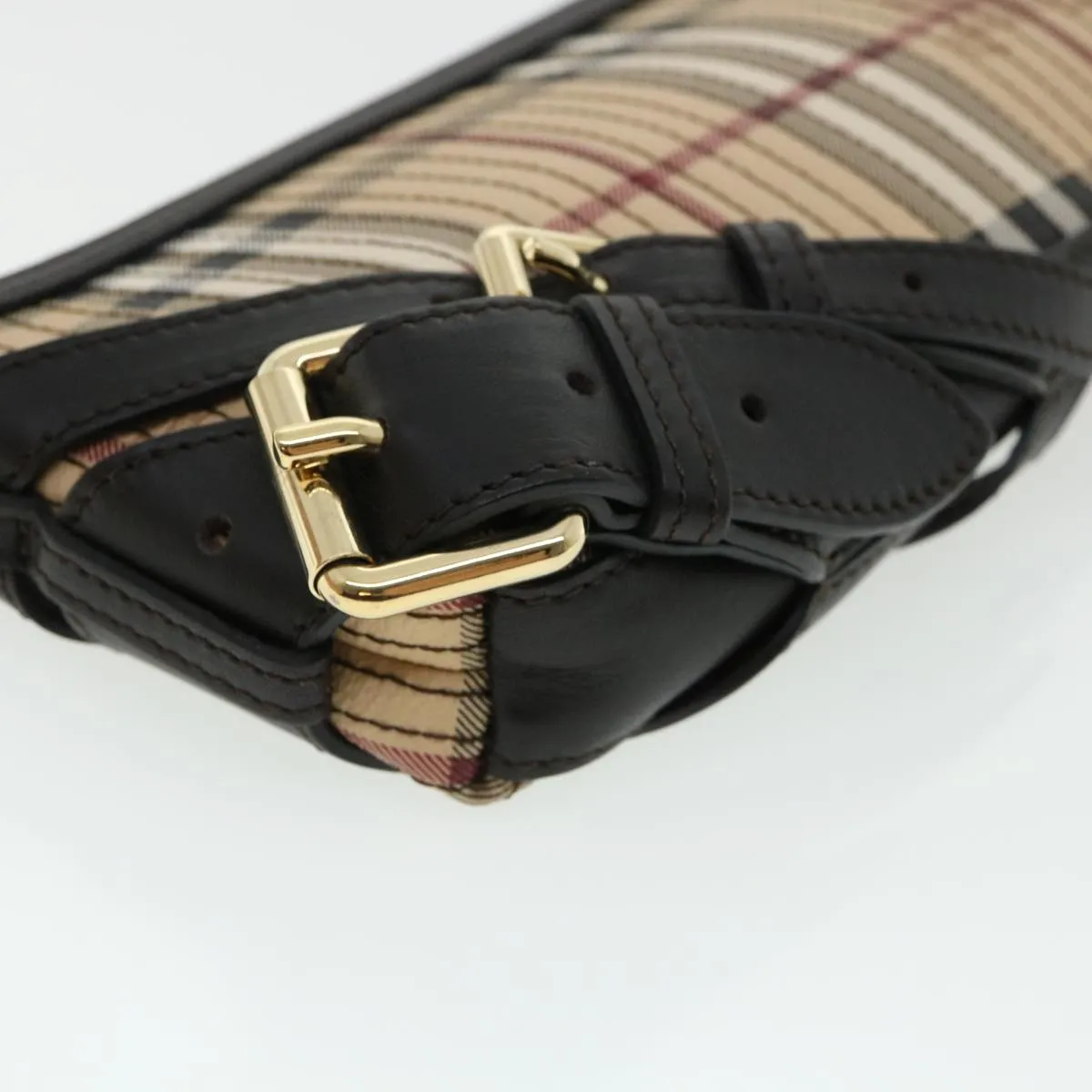 BURBERRY Nova Check Shoulder Bag Canvas Leather Beige Auth 32763A