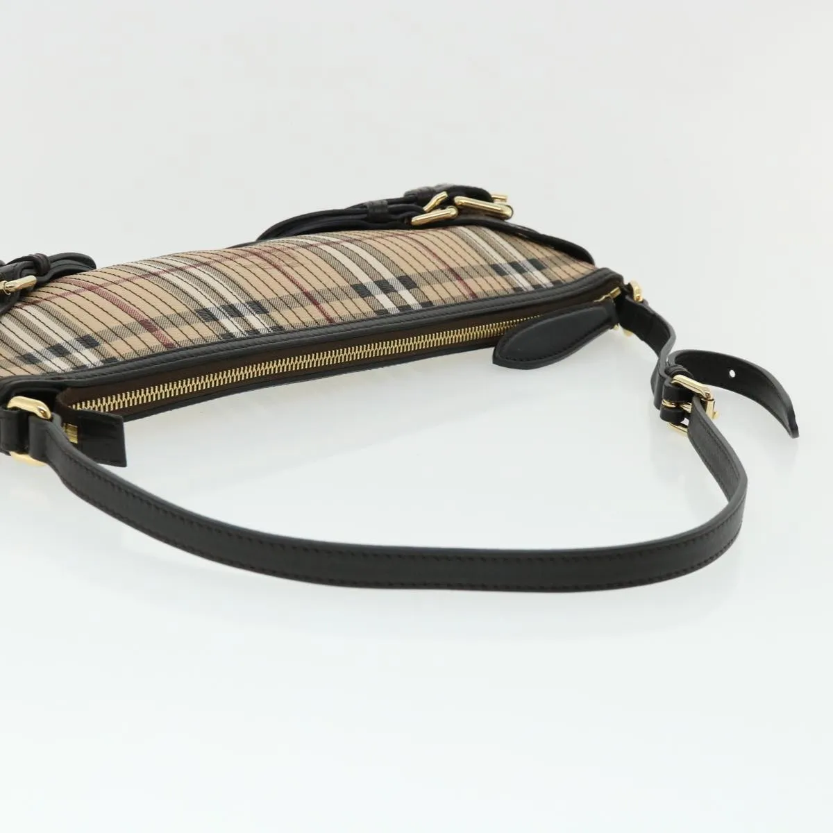 BURBERRY Nova Check Shoulder Bag Canvas Leather Beige Auth 32763A