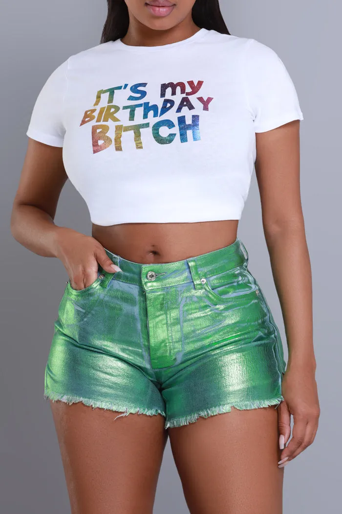 Drive You Wild High Rise Foil Shorts - Green