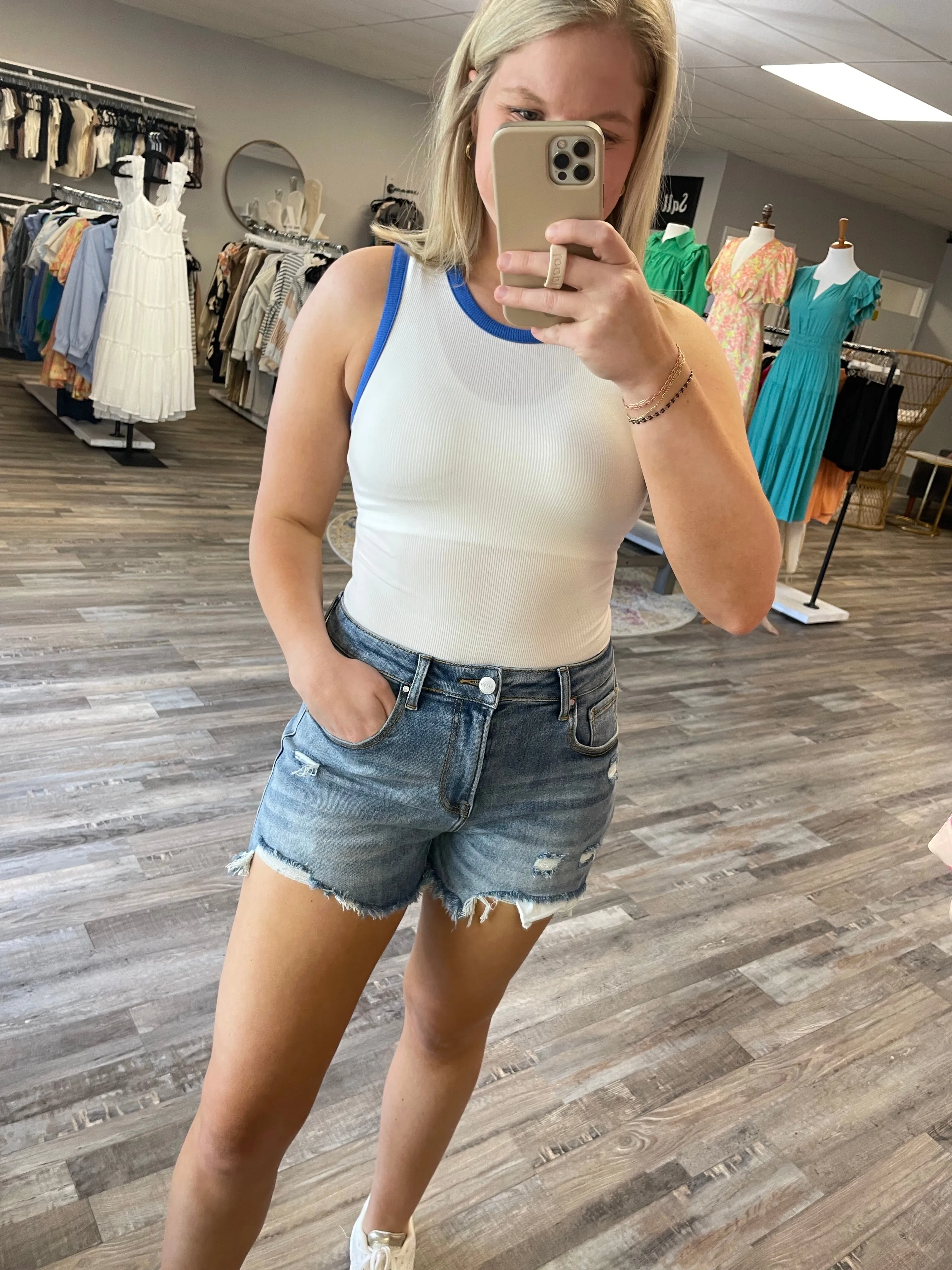 High Rise Distressed Shorts - Light Wash | Risen Jeans