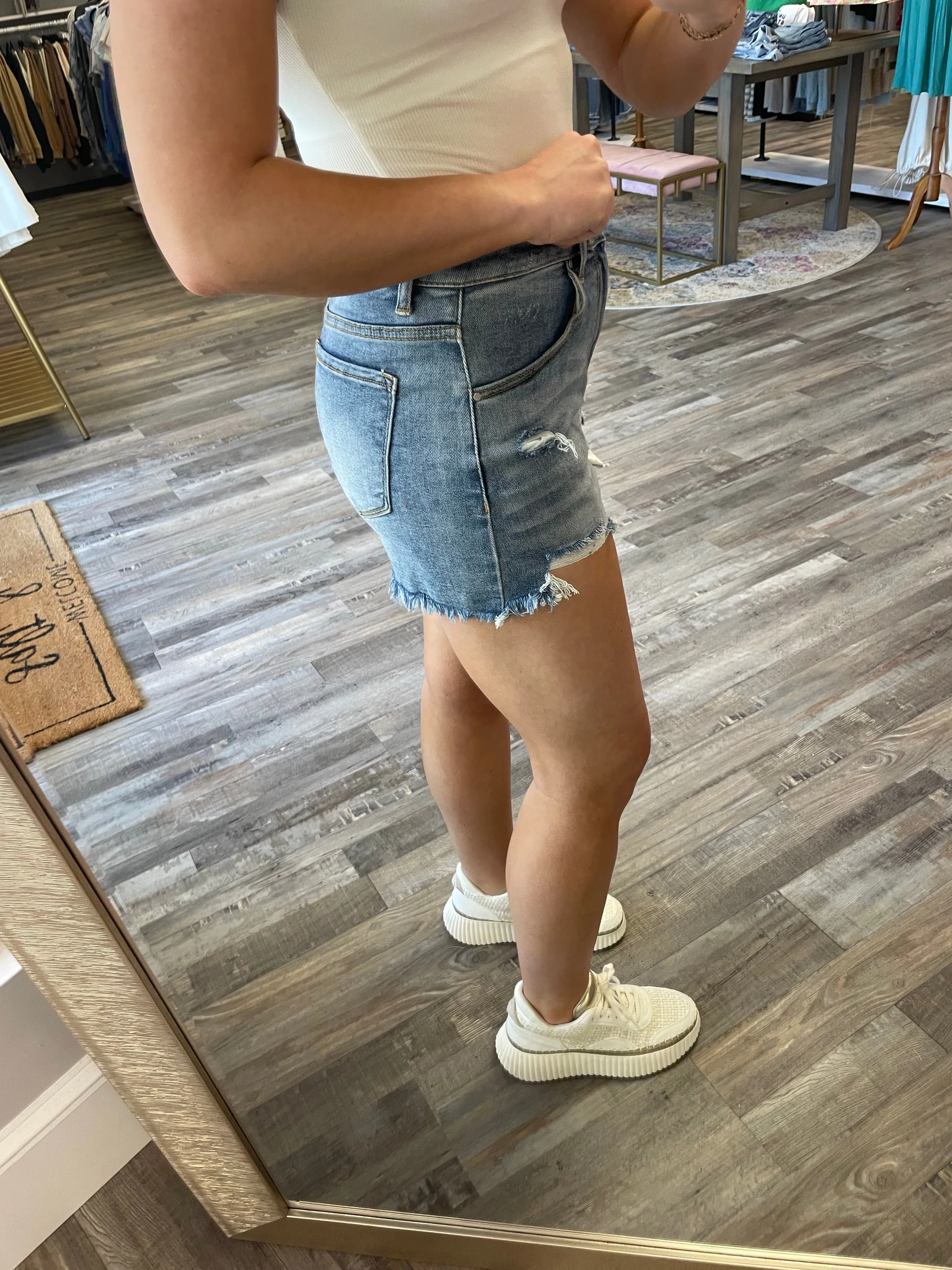 High Rise Distressed Shorts - Light Wash | Risen Jeans