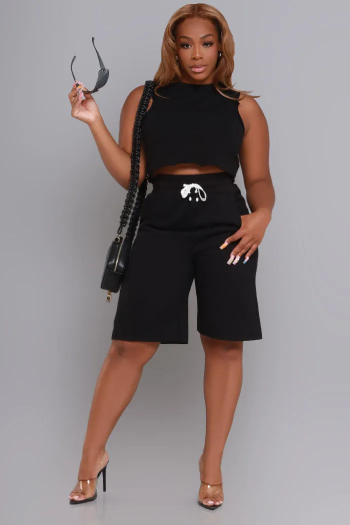 Mess Up High Rise Bermuda Shorts - Black