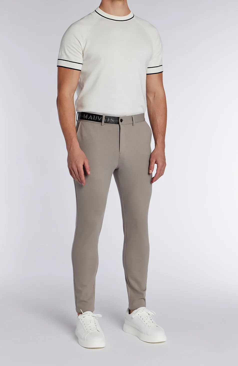 Monaco Pants with Half Belt in Beige