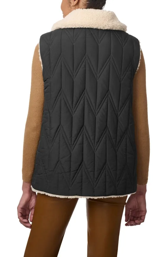 Quilted Faux Fur Lined Vest Black
