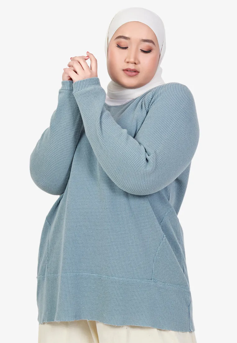 Rucia Scoop Neck Cosy Waffle Top - Sky Blue