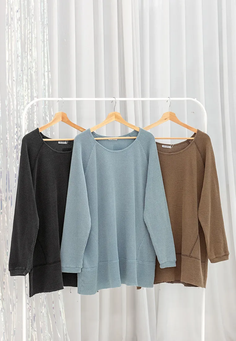 Rucia Scoop Neck Cosy Waffle Top - Sky Blue