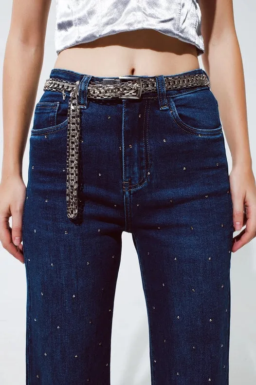 Straight Leg Jeans With Strass Detail In Blue