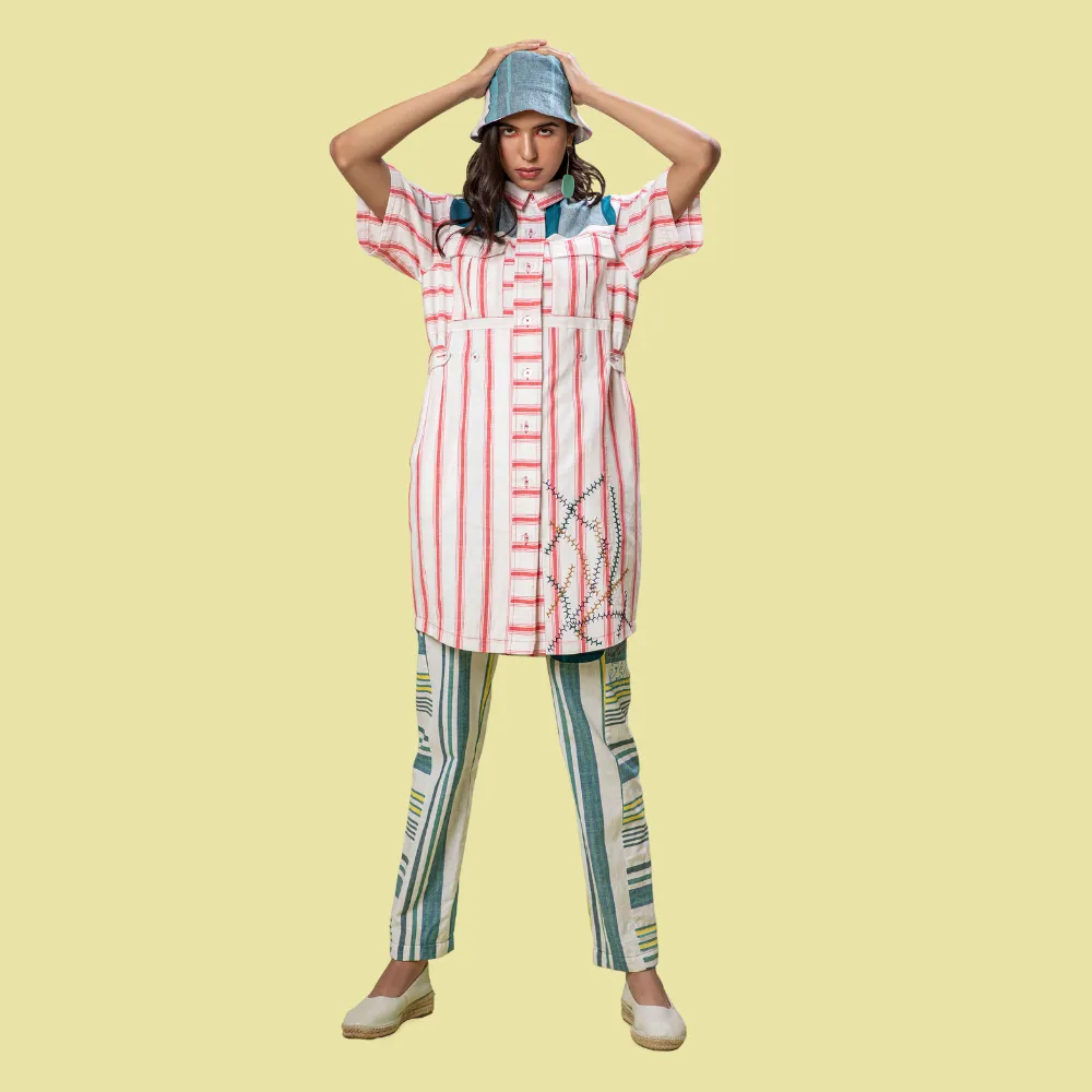 Women Shirt Dress | Breathable Cotton | Smart Casual Look | Pink And White Stripe