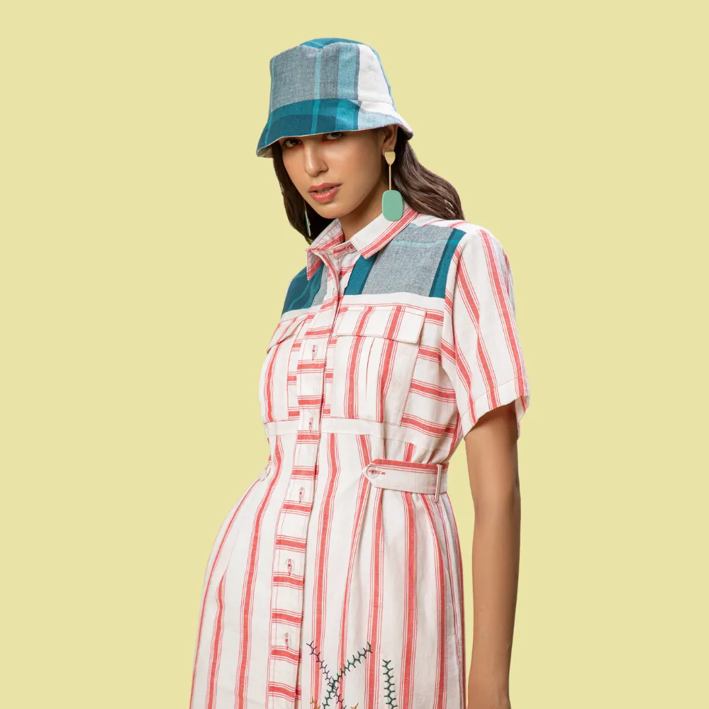Women Shirt Dress | Breathable Cotton | Smart Casual Look | Pink And White Stripe
