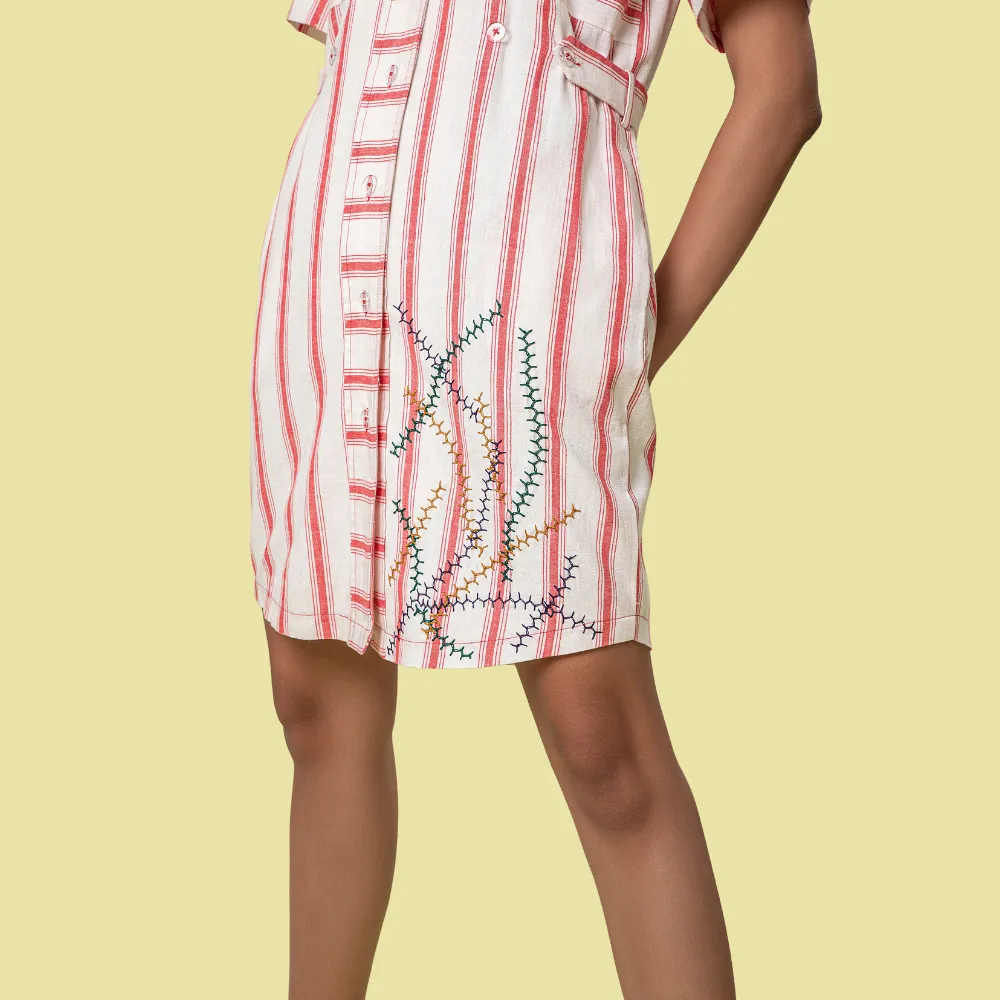 Women Shirt Dress | Breathable Cotton | Smart Casual Look | Pink And White Stripe