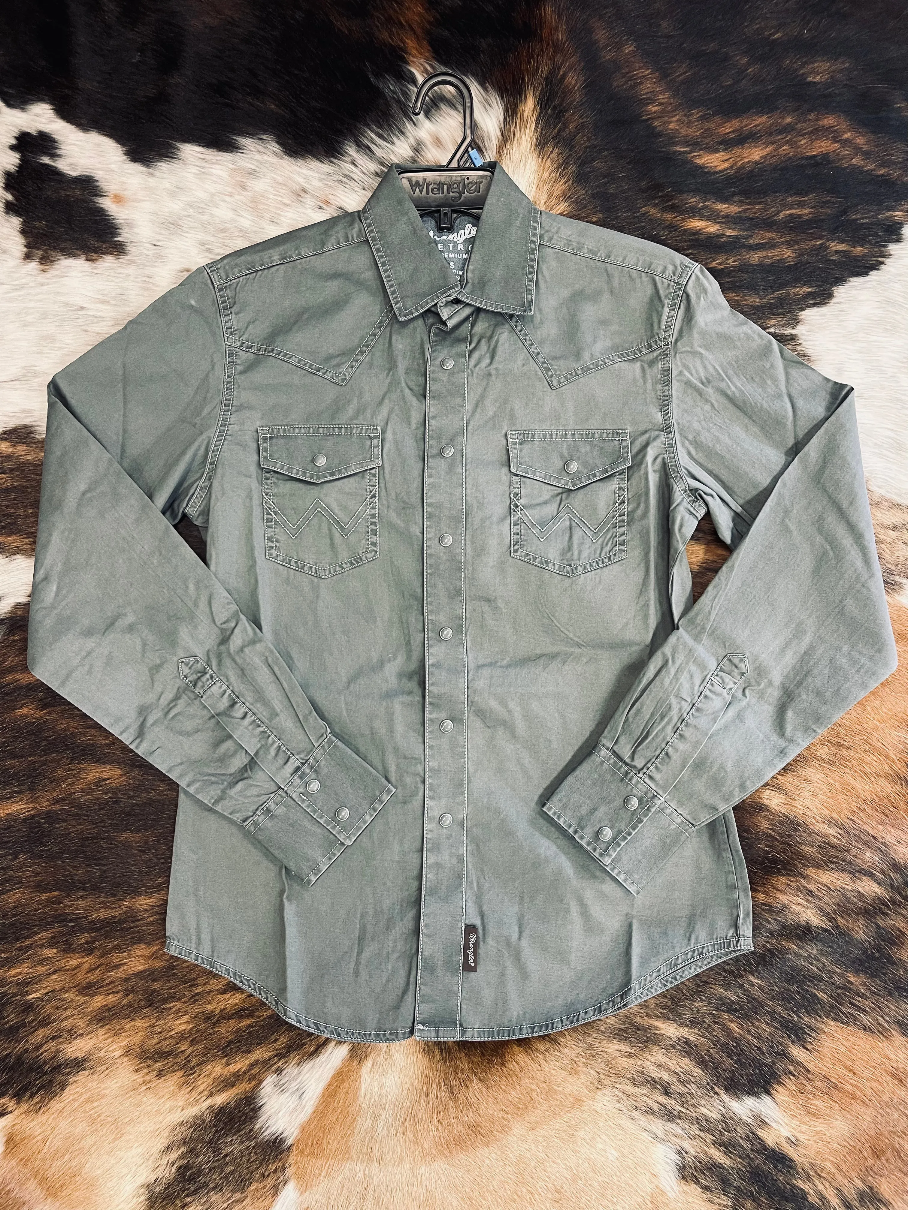 WRANGLER MENS WESTERN RETRO SNAP (GREY)